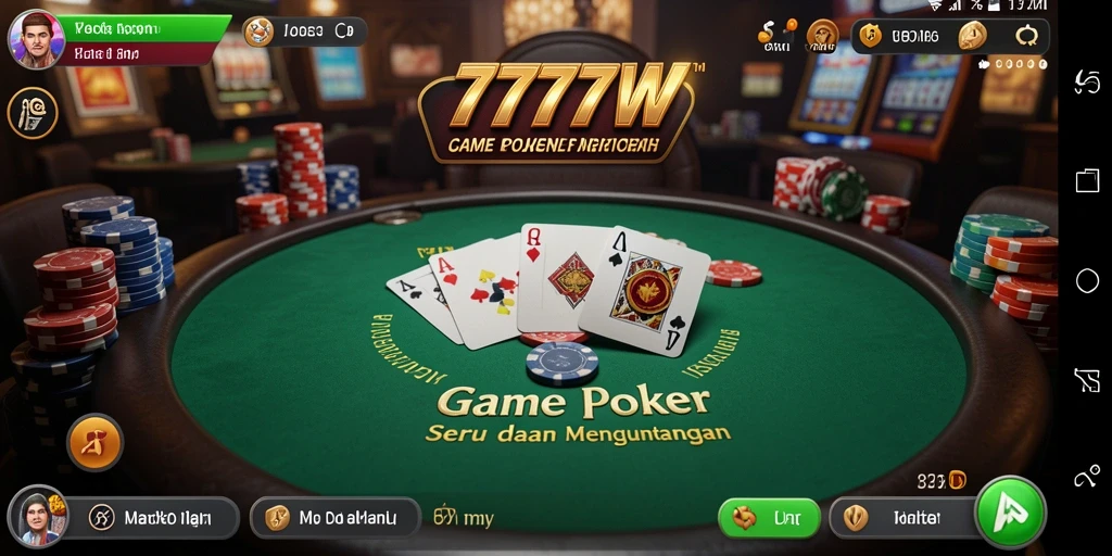 Screenshot 7777W menunjukkan aksi seru dalam permainan Poker.