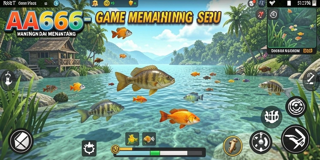 Tampilan gameplay AA666 yang menampilkan aksi memancing yang seru.