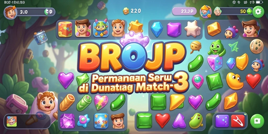 Tampilan gameplay seru dari BROJP, permainan Match-3 yang menantang.