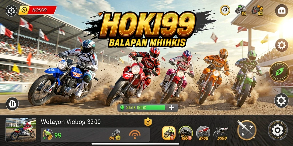 Tampilan gameplay HOKI99 dengan balapan motor yang mendebarkan.