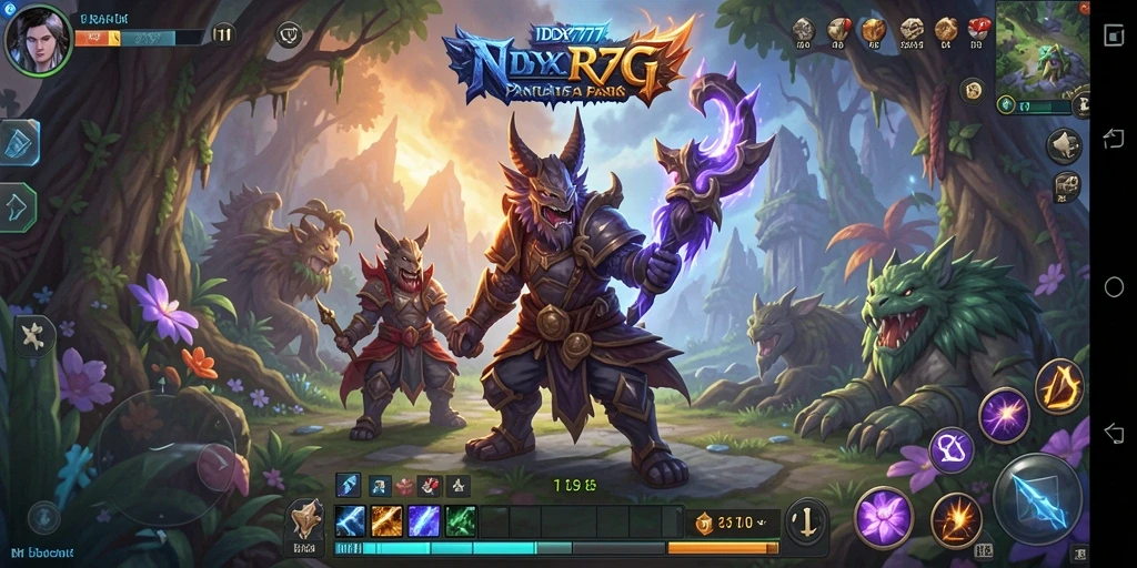Screenshot IDX777 menampilkan pertempuran epik di dunia RPG yang penuh warna.