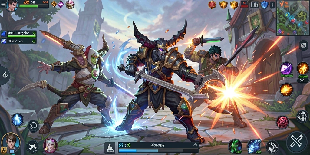 Tampilan gameplay epik dari pertarungan MOBA KKRP.