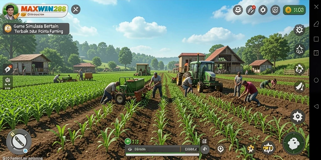 Tampilan gameplay <strong>MAXWIN288</strong> yang menarik dan penuh warna dalam dunia pertanian.