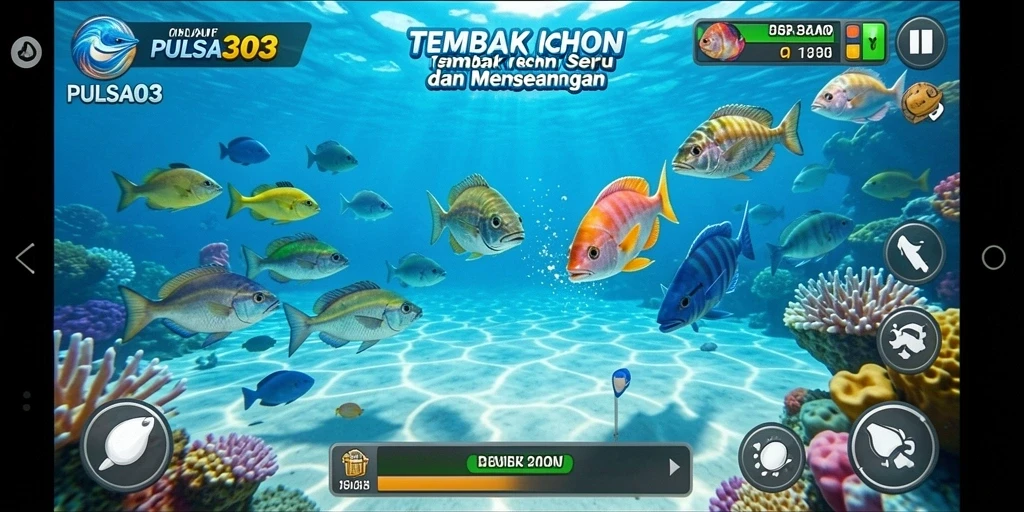 Tampilan gameplay PULSA303 dengan aksi menembak ikan yang seru.