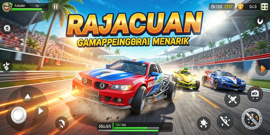 Screenshot utama RAJACUAN yang menampilkan balapan mendebarkan.