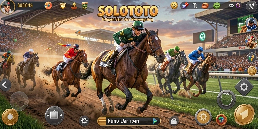 Tangkapan layar utama menampilkan aksi balapan seru di SOLOTOTO.