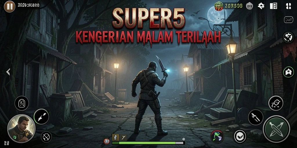 Tampilan gameplay SUPER5 yang mencekam dan menakutkan.