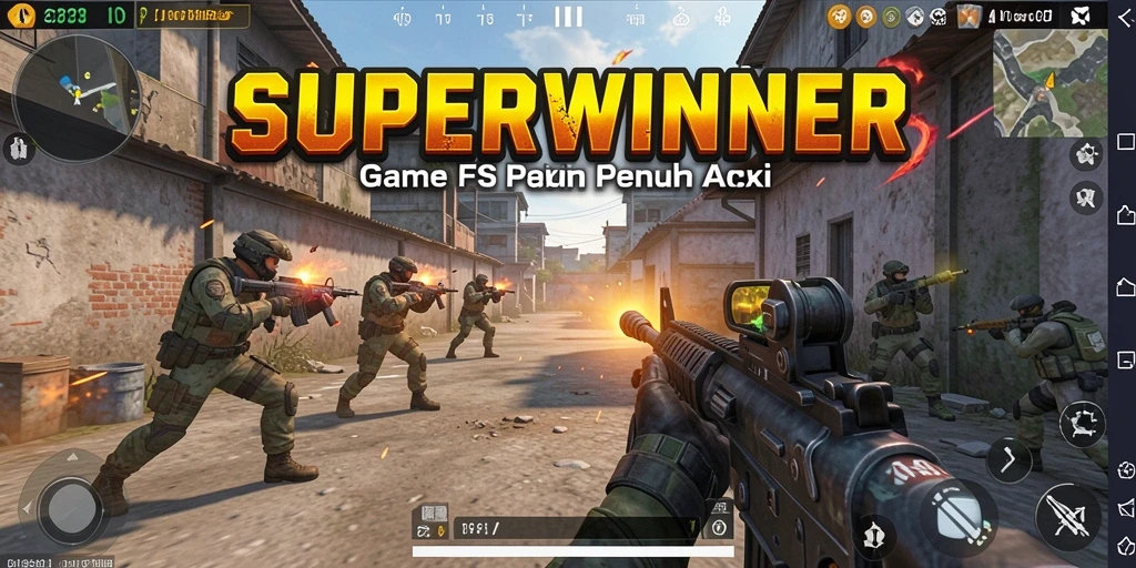 Gameplay seru dalam SUPERWINNER dengan aksi tembak-menembak intens.