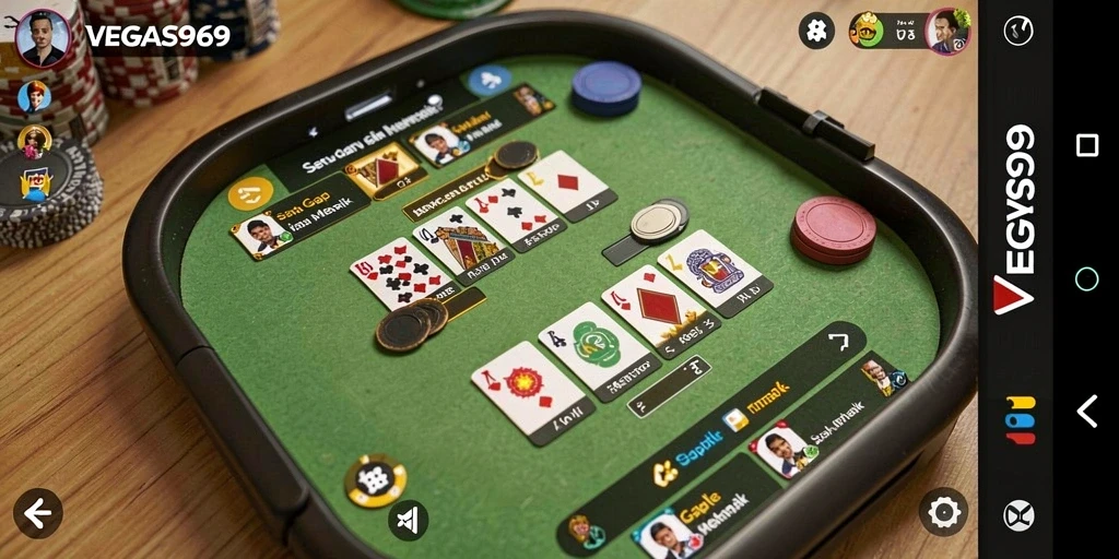 Screenshot utama VEGAS969 menampilkan gameplay Gaple yang seru dan interaktif.